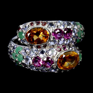 925 Sterling Silver Ring Oval Citrine Emerald Tanzanite Gemstone Jewelry Sz 7.5