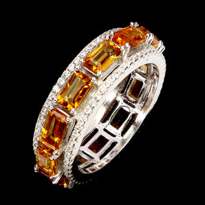 925 Sterling Silver Ring Octagon Citrine 5x3mm Natural Gemstone Jewelry Size 7.5