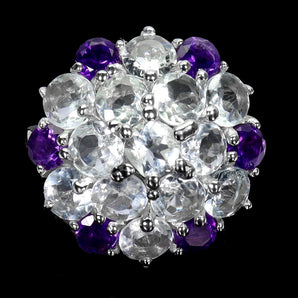 925 Sterling Silver Ring Round Aquamarine 5mm Amethyst Gemstone Jewelry Size 8