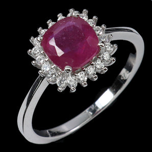 925 Sterling Silver Ring Cushion Ruby 6mm Natural Gemstone Jewelry Size 7