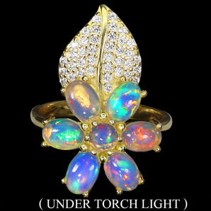 925 Sterling Silver Ring Oval Fire Opal 6x4mm Flower Natural Gemstone Jewelry 7