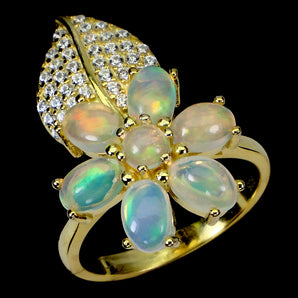 925 Sterling Silver Ring Oval Fire Opal 6x4mm Flower Natural Gemstone Jewelry 7