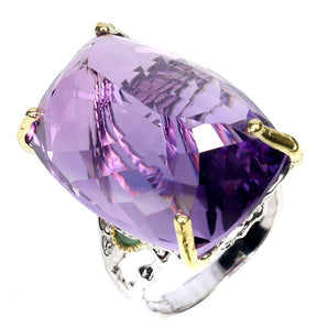 Free Certificate 925 Sterling Silver Ring Antique Amethyst 47.3ct Handmade 7.5