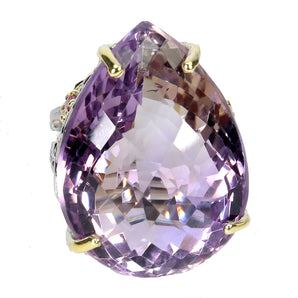 925 Sterling Silver Ring Pear Ametrine 44ct Tourmaline Handmade Gemstone Sz 7.5