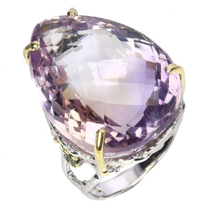 925 Sterling Silver Ring Pear Ametrine 44ct Tourmaline Handmade Gemstone Sz 7.5