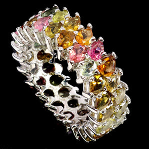 925 Sterling Silver Ring Pear Tourmaline 4x3mm Natural Gemstone Jewelry Size 8.5
