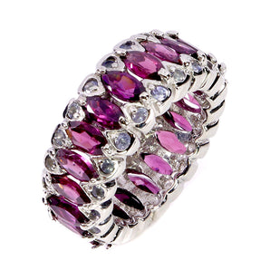 925 Sterling Silver Ring Marquise Rhodolite Garnet Tanzanite Gemstone Size 7.5