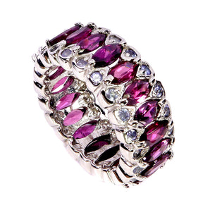 925 Sterling Silver Ring Marquise Rhodolite Garnet Tanzanite Gemstone Size 7.5