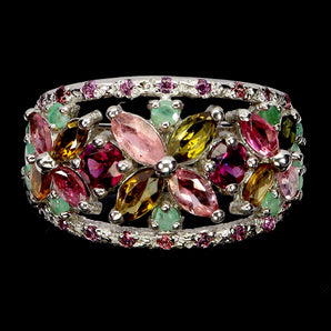 925 Sterling Silver Ring Marquise Tourmaline Emerald Gemstone Jewelry Size 9