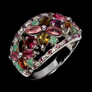 925 Sterling Silver Ring Marquise Tourmaline Emerald Gemstone Jewelry Size 9
