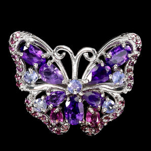 925 Sterling Silver Ring Oval Amethyst Tanzanite Butterfly Gemstone Jewelry Sz 7
