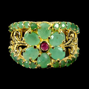 925 Sterling Silver Ring Oval Emerald 5x3mm Ruby Natural Gemstone Jewelry Size 7