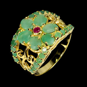 925 Sterling Silver Ring Oval Emerald 5x3mm Ruby Natural Gemstone Jewelry Size 8