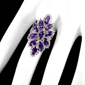 925 Sterling Silver Ring Marquise Amethyst Natural Gemstone Jewelry Size 7