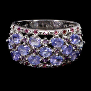 925 Sterling Silver Ring Oval Tanzanite 5x4mm Rhodolite Gemstone Jewelry Size 9