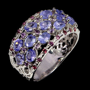 925 Sterling Silver Ring Oval Tanzanite 5x4mm Rhodolite Gemstone Jewelry Size 9