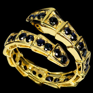 925 Sterling Silver Ring Round Black Sapphire Cobra Gemstone Jewelry Size 9