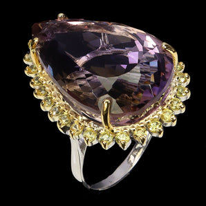 925 Sterling Silver Ring Pear Ametrine 41ct Sapphire Handmade Gemstone Jewelry 9