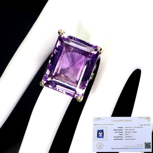 Free Certificate 925 Sterling Silver Ring Octagon Amethyst 59.8ct Handmade 7.5