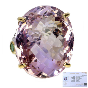 Free Certificate 925 Sterling Silver Ring Oval Ametrine 49.6ct Handmade Size 7.5