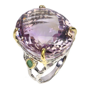 Free Certificate 925 Sterling Silver Ring Oval Ametrine 49.6ct Handmade Size 7.5
