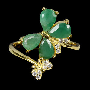 925 Sterling Silver Ring Oval Emerald 6x4mm Natural Gemstone Jewelry Size 6.5