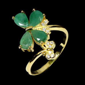 925 Sterling Silver Ring Oval Emerald 6x4mm Natural Gemstone Jewelry Size 6.5