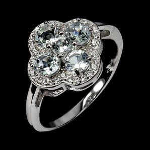 925 Sterling Silver Ring Round Aquamarine 4mm Natural Gemstone Jewelry Size 7.5