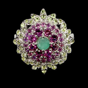 925 Sterling Silver Ring Round Emerald 4mm Peridot Rhodolite Gemstone Jewelry 9