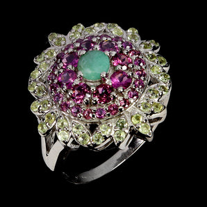 925 Sterling Silver Ring Round Emerald 4mm Peridot Rhodolite Gemstone Jewelry 9
