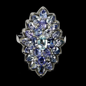 925 Sterling Silver Ring Oval Aquamarine 6x4mm Tanzanite Gemstone Jewelry Sz 7.5