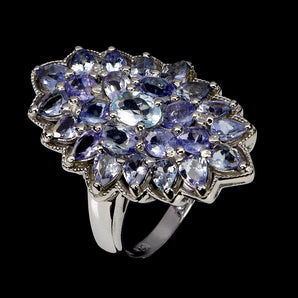 925 Sterling Silver Ring Oval Aquamarine 6x4mm Tanzanite Gemstone Jewelry Sz 7.5