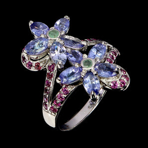 925 Sterling Silver Ring Oval Tanzanite Emerald Rhodolite Gemstone Jewelry Sz 8