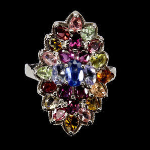 925 Sterling Silver Ring Oval Kyanite Tanzanite Tourmaline Gemstone Jewelry Sz 9