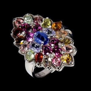 925 Sterling Silver Ring Oval Kyanite Tanzanite Tourmaline Gemstone Jewelry Sz 9