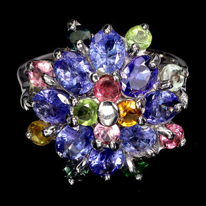 925 Sterling Silver Ring Oval Tanzanite 5x4mm Tourmaline Gemstone Jewelry Size 8