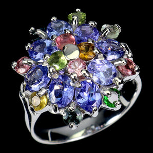 925 Sterling Silver Ring Oval Tanzanite 5x4mm Tourmaline Gemstone Jewelry Size 8