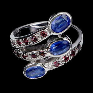 925 Sterling Silver Ring Oval Kyanite 6x4mm Rhodolite Garnet Gemstone Jewelry 8