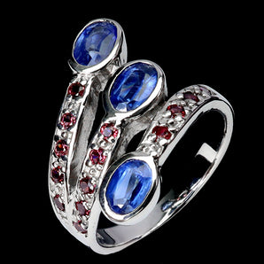 925 Sterling Silver Ring Oval Kyanite 6x4mm Rhodolite Garnet Gemstone Jewelry 8