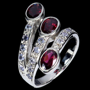 925 Sterling Silver Ring Oval Rhodolite 6x4mm Tanzanite Gemstone Jewelry Size 7