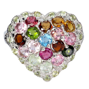 925 Sterling Silver Ring Round Tourmaline Peridot Gemstone Jewelry Size 8.5