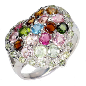 925 Sterling Silver Ring Round Tourmaline Peridot Gemstone Jewelry Size 8.5