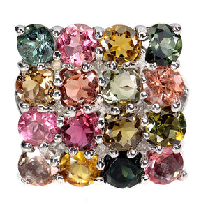 925 Sterling Silver Ring Round Tourmaline 4.5mm Natural Gemstone Jewelry Sz 7.5