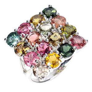 925 Sterling Silver Ring Round Tourmaline 4.5mm Natural Gemstone Jewelry Sz 7.5
