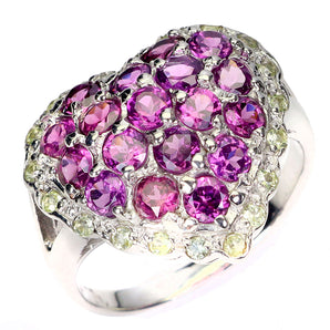 925 Sterling Silver Ring Round Rhodolite Garnet Peridot Gemstone Jewelry Size 9
