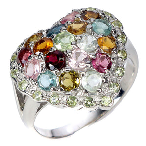 925 Sterling Silver Ring Round Tourmaline Peridot Natural Gemstone Jewelry Sz 9