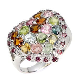 925 Sterling Silver Ring Round Tourmaline Rhodolite Garnet Gemstone Jewelry 8.5