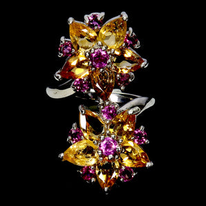 925 Sterling Silver Ring Oval Citrine 6x4mm Rhodolite Garnet Gemstone Jewelry 8