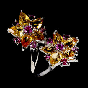 925 Sterling Silver Ring Oval Citrine 6x4mm Rhodolite Garnet Gemstone Jewelry 8