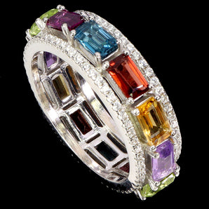 925 Sterling Silver Ring Octagon Amethyst 5x3mm Citrine Topaz Garnet Gemstone 8